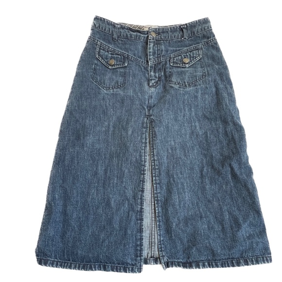 Chipie Denim Skirt Straight High Slit Size 40 US 10 Fly Front Yoke Pockets Midi - Picture 1 of 9